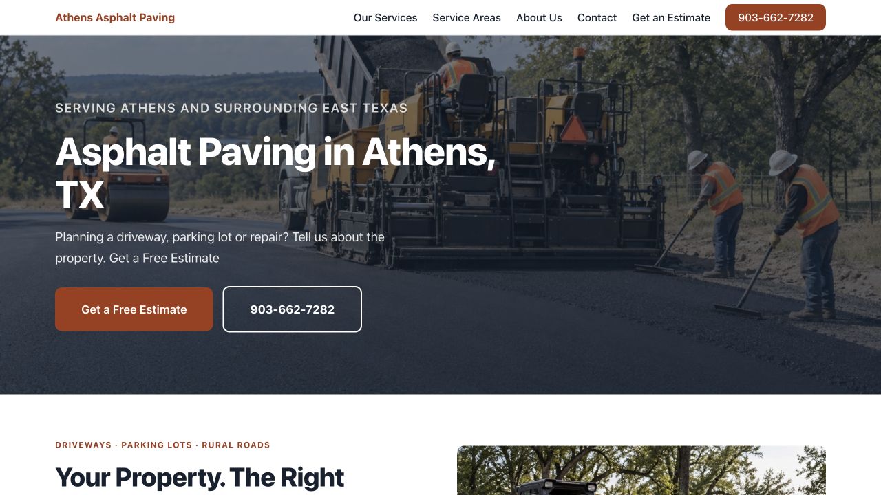 Actual homepage of the Athens asphalt paving website